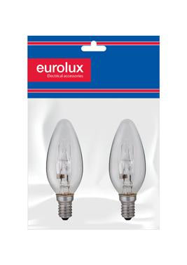 Eurolux - 2 PACK SHRINK Halogen 28W E14 Candle Clear