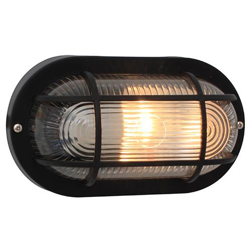 Eurolux - Oval Plastic Grid Bulkhead Light 205mm Black 1x60w