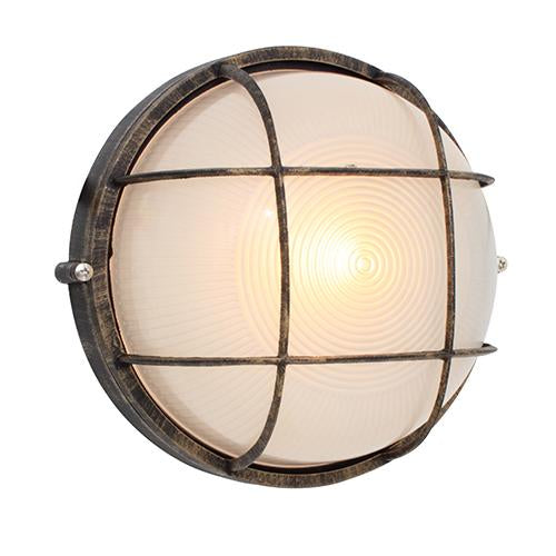 Eurolux - Round Large Grid Bulkhead Light 240mm Black Gold 1x100w