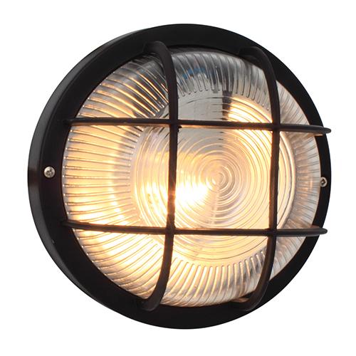 Eurolux - Round Plastic Grid Bulkhead Light 185mm Black 1x60w