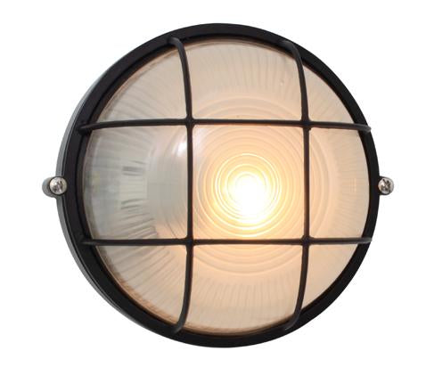 Eurolux - Round Small Grid Bulkhead Light 180mm Black 1x60w