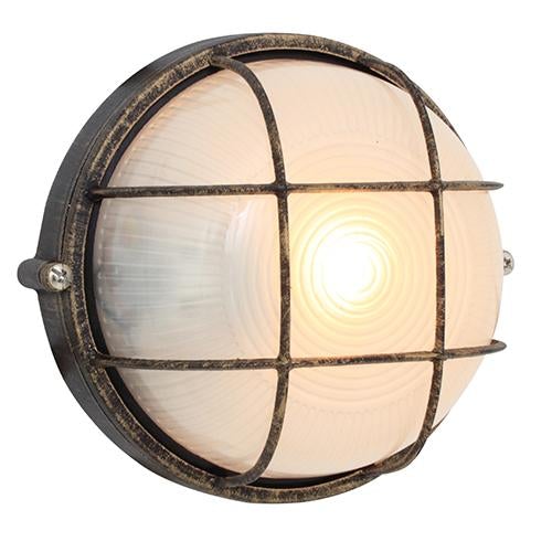 Eurolux - Round Small Grid Bulkhead Light 180mm Black Gold 1x60w