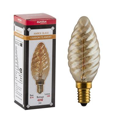 Eurolux - Amber CB Filament ZigZag Spiral Candle E14 40w