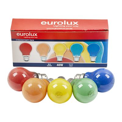 Eurolux - Coloured Globes B22 40w 5Pc Party Pack