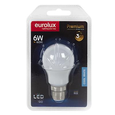 Eurolux - LED A50 Globe Opal B22 6w Cool White