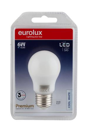 Eurolux - LED A50 Globe Opal E27 6w Cool White