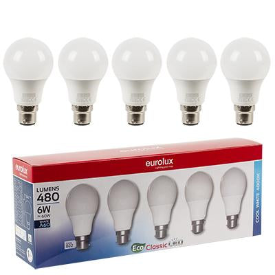 Eurolux - LED A60 Classic B22 6w 4000K 5 Pack