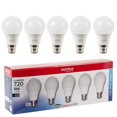 Eurolux - LED A60 Classic B22 9w 4000K 5 Pack