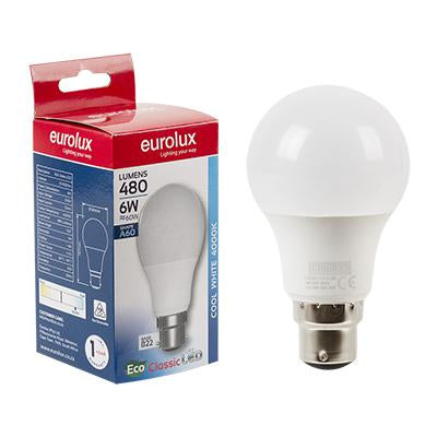 Eurolux - LED A60 Classic Core B22 6w 4000K Single Box
