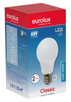 Eurolux - LED A60 Globe Opal E27 6w Cool White