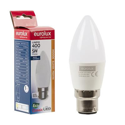 Eurolux - LED Candle Core B22 5w 3000K Single Box