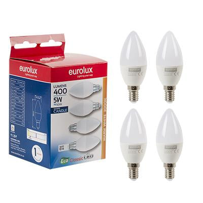 Eurolux - LED Candle E14 5w 3000K 4 Pack