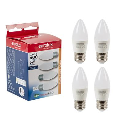 Eurolux - LED Candle E27 5w 3000K 4 Pack