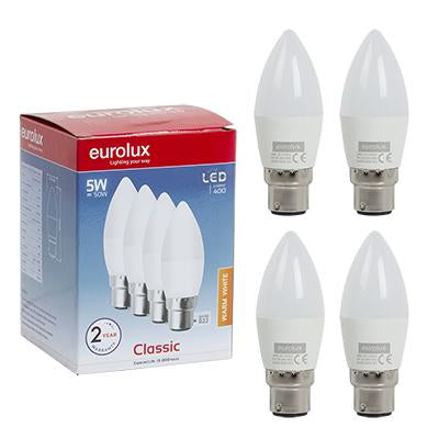 Eurolux - LED Candle Opal B22 5w WW 4Pc