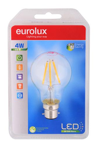Eurolux - LED Clear Filament A60 B22 4w Warm White