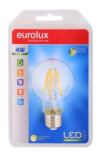 Eurolux - LED Clear Filament A60 E27 4w Warm White