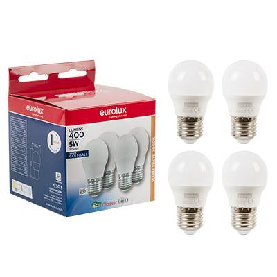 Eurolux - LED Golfball E27 5w 3000K 4 Pack