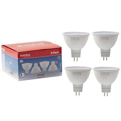 Eurolux - LED MR16 GU5.3 3w CW 4Pc Pack