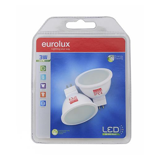 Eurolux - LED MR16 GU5.3 3w CW Twin Pack