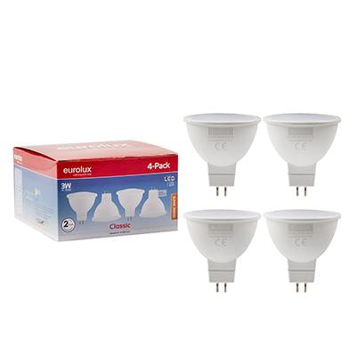 Eurolux - LED MR16 GU5.3 3w WW 4Pc Pack