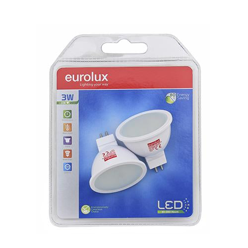 Eurolux - LED MR16 GU5.3 3w WW Twin Pack