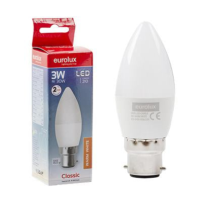 Eurolux - LED Plastic Candle B22 3w Warm White