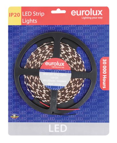 Eurolux - LED Strip 5m 14.4W/m Blue IP20