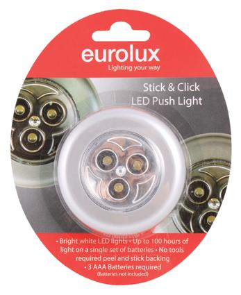 Eurolux - Stick 'n Click Push Light Silver Single