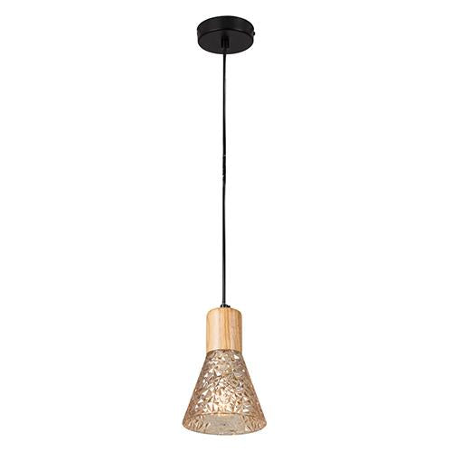 Eurolux - Lucca Pendant Black and Wood and Amber Glass