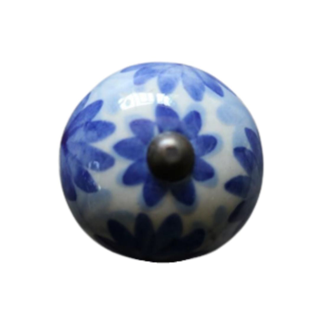 Ceramic Round Knob - Blue Daisey Flowers