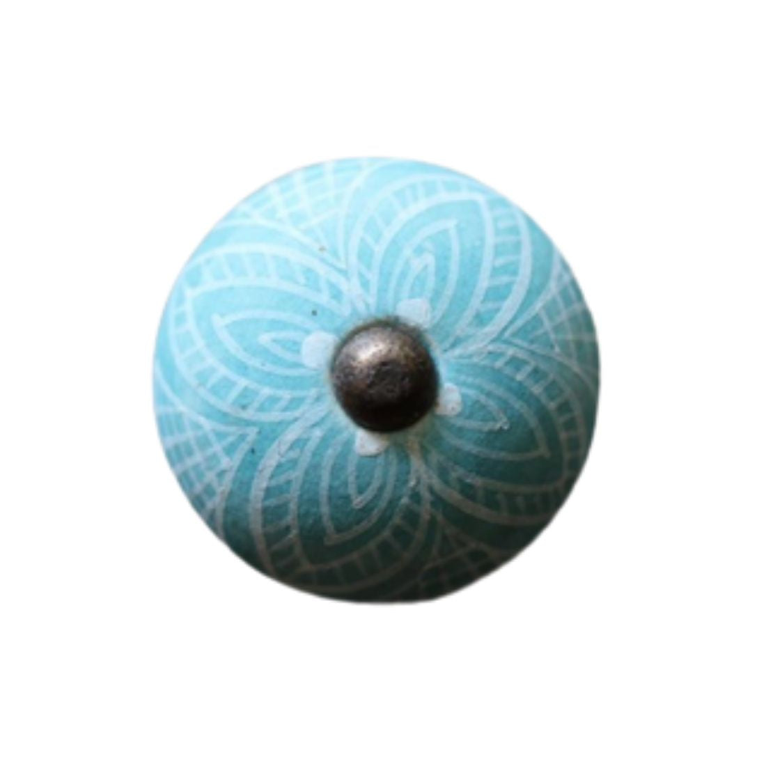 Ceramic Round Knob - Bright Blue Pattern