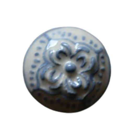 Ceramic Round Knob - Dainty Blue Dots and Flowers
