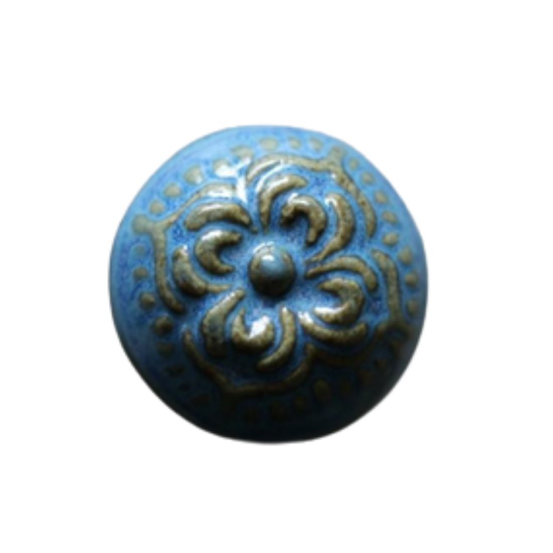 Ceramic Round Knob - Green and Blue Flower Pattern