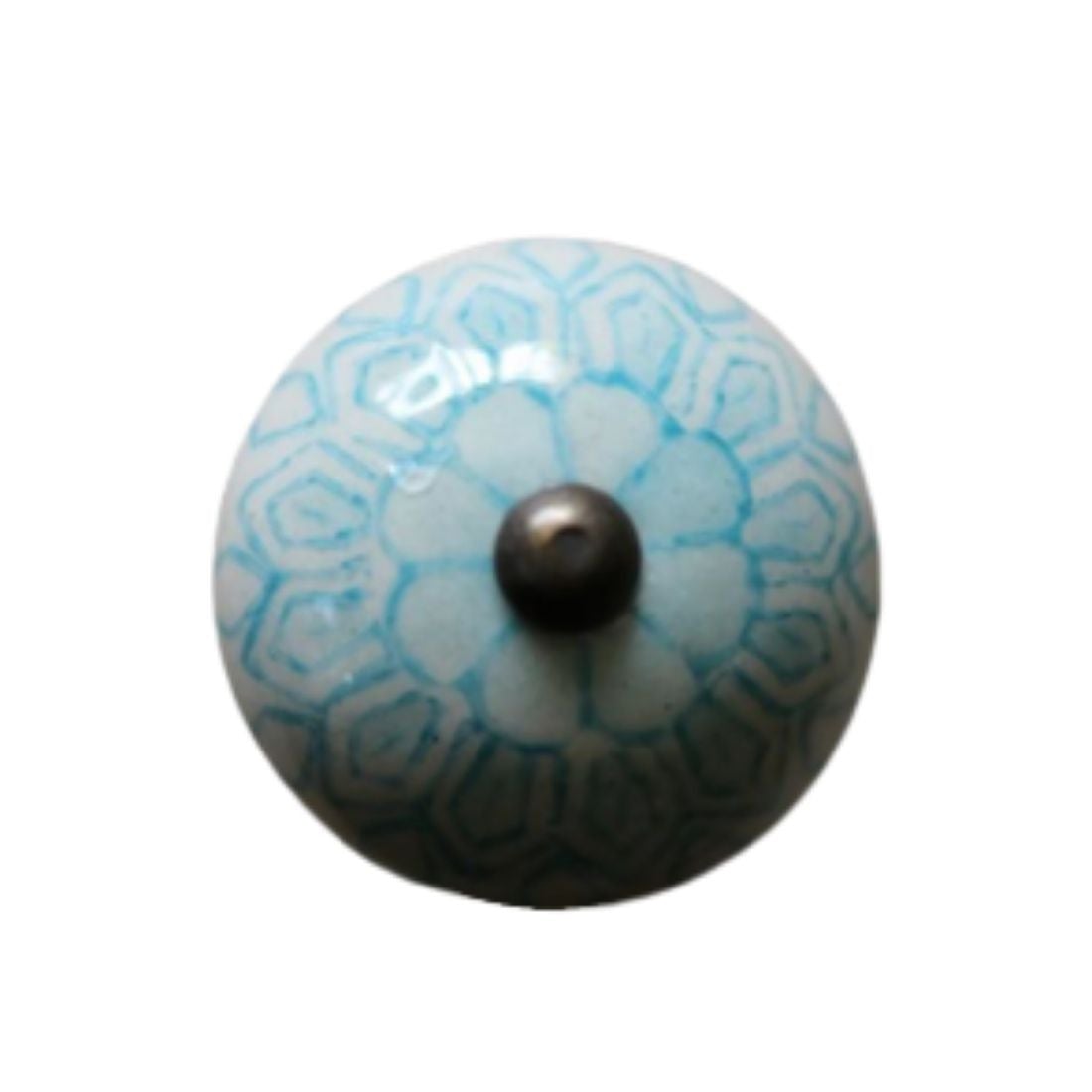 Knob - Teal and White Flower Pattern