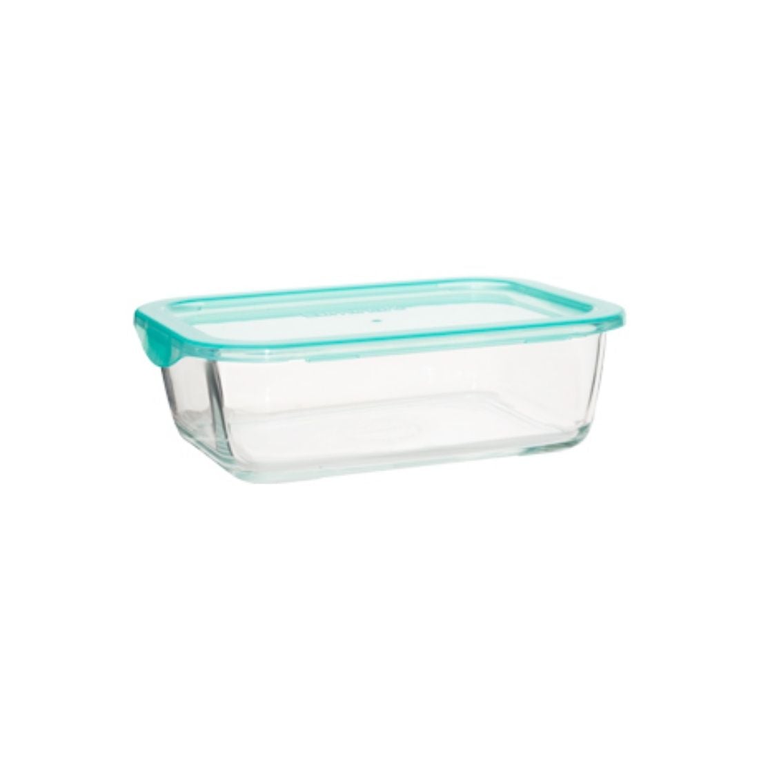 Rectangular Glass Storage Bowl with Turquoise Plastic Lid - (1220 ml)