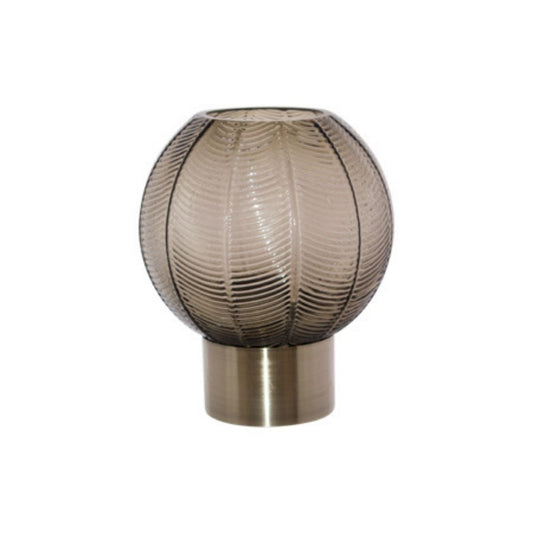 Smokey Glass Ball Vase with Metal Base (24 cm)