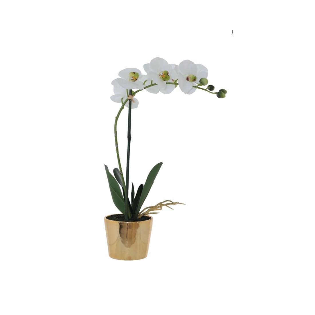 White Artificial Orchid In a Gold Painted Pot - 51cm