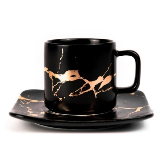 Nicolson Russell Coffee & Tea Cups Black Kintsugi Black Espresso Cup & Saucer and Gold Plated Teaspoon by Nicolson Russell