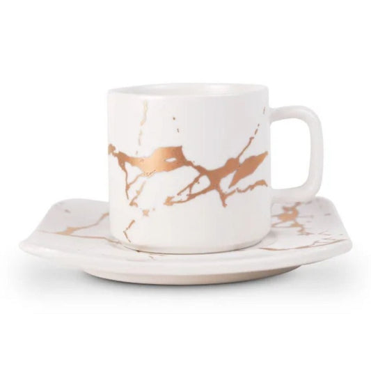 Nicolson Russell Coffee & Tea Cups White Kintsugi White Espresso Cup Saucer and Gold Plated Teaspoon by Nicolson Russell