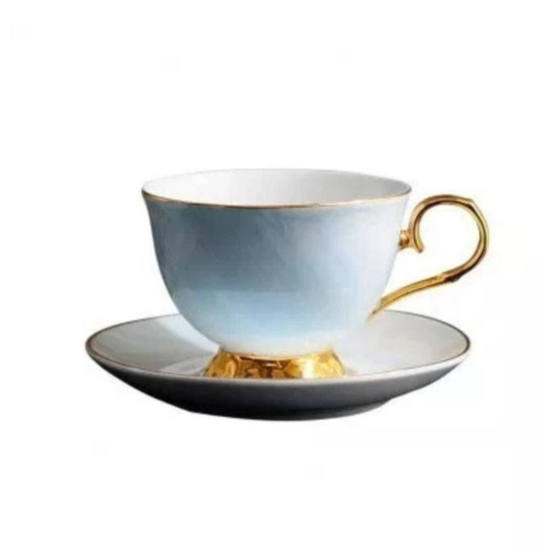 Nicolson Russell London Range - Blue Fine Bone China Teacup and Saucer and Gold Plated Teaspoon (Sold Individually)