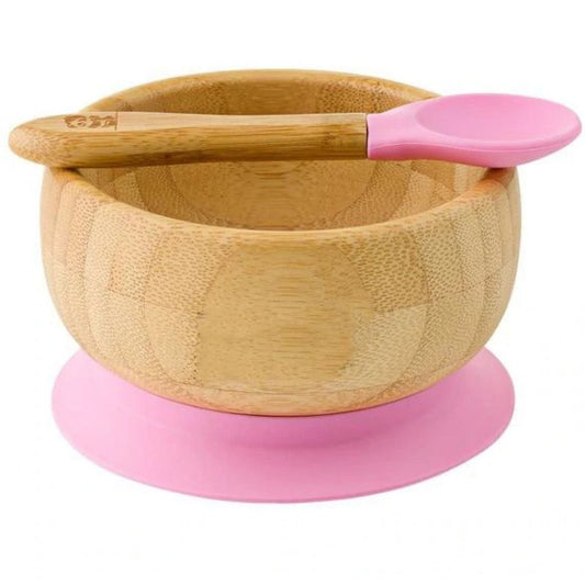 Nicolson Russell Nursing & Feeding Pink Bamboo Bowl with Silicone Suction and Spoon in Pink by Nicolson Russell