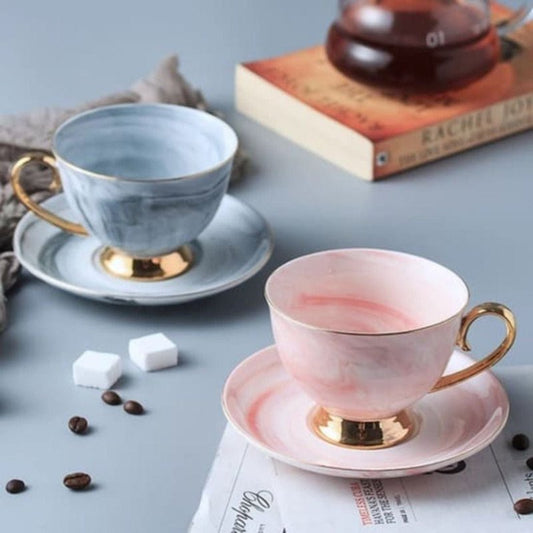 Pink Fine Bone China Teacup and Saucer and Gold Plated Teaspoon - London Range by Nicolson Russell (Sold Individually)