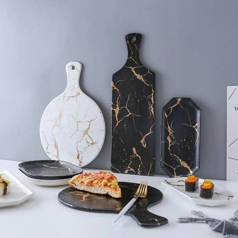 Nicolson Russell Plates Kintsugi Black Round Pizza Board by Nicolson Russell (Sold Individually)