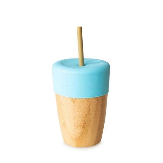 Nicolson Russell Sippy Cups Blue Bamboo Cup with silicone Lid and Bamboo Straw