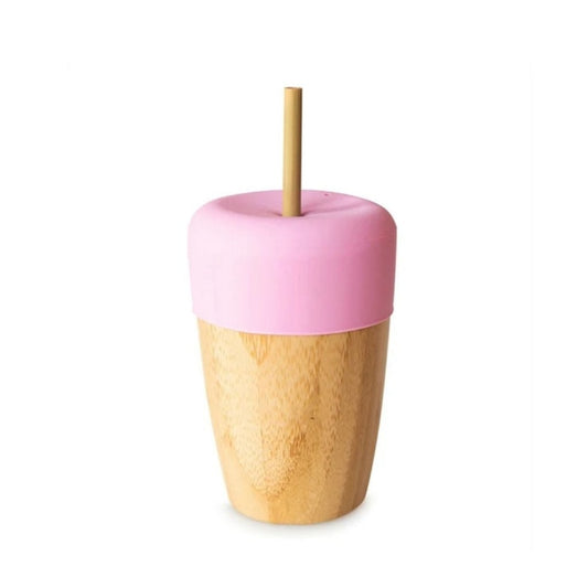 Nicolson Russell Sippy Cups Pink Bamboo Cup with silicone Lid and Bamboo Straw in Pink by Nicolson Russell