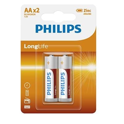 Philips Long-life Zinc AA Batteries 1.5V 2 Pack