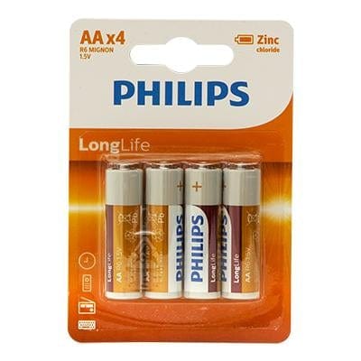 Philips Long-life Zinc AAA Batteries 1.5V 4 Pack