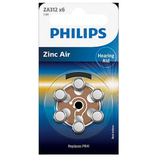 Philips Minicells Zinc Air Battery ZA312 (Pack of 6)