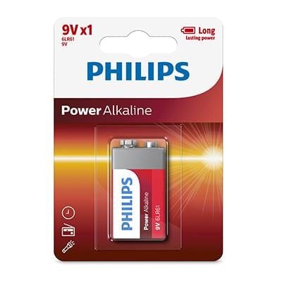 Philips Power Alkaline 6LR61 Battery 9V 1 Pack