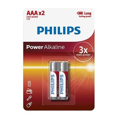 Philips Power Alkaline LR03 AAA Batteries 1.5V 2 Pack